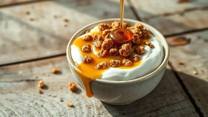 Iogurte com Granola e Mel: Receita Pré-Treino Rápida e Saborosa Iogurte com Granola e Mel: Receita Pré-Treino Rápida e Saborosa