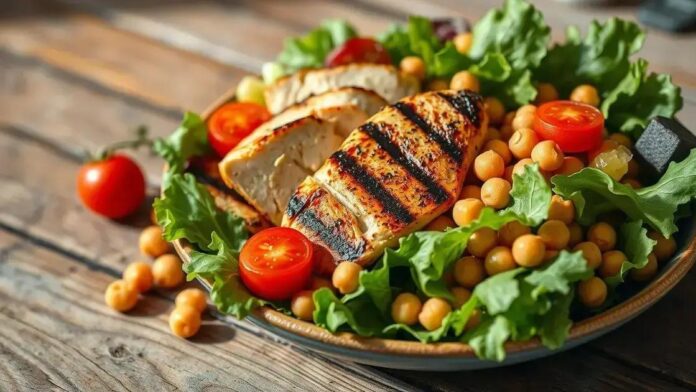 Salada Pós-Treino de Grão-de-Bico com Frango Grelhado: Receita Leve com Proteína