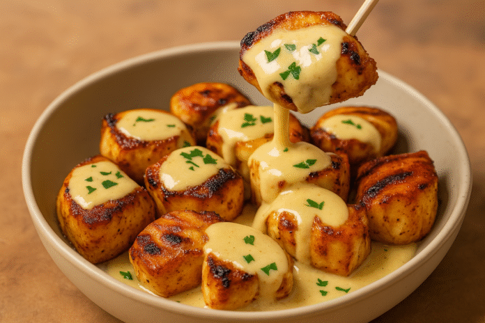 Frango Grelhado com Molho Cremoso de Alho fácil, suculento e cheio de sabor
