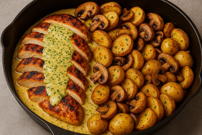 Frango Grelhado com Molho Cremoso de Mostarda e Batatas Douradas uma combinação irresistível Frango Grelhado com Molho Cremoso de Mostarda e Batatas Douradas uma combinação irresistível